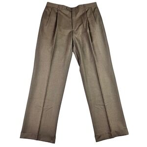 Austin Reed Mens Pleated Cuffed Dress Pants Micro Check Trousers Brown 37x33 EUC